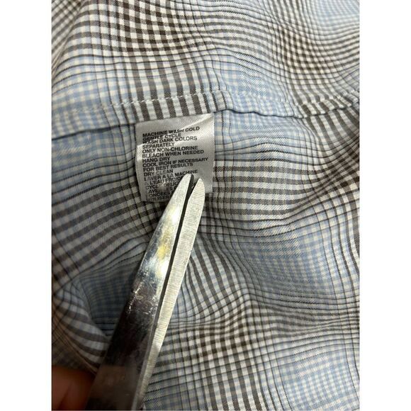 Mens Tommy Bahama Plaid Button Up Flip Cuff Shirt - size L Blue / Gray - Picture 10 of 15